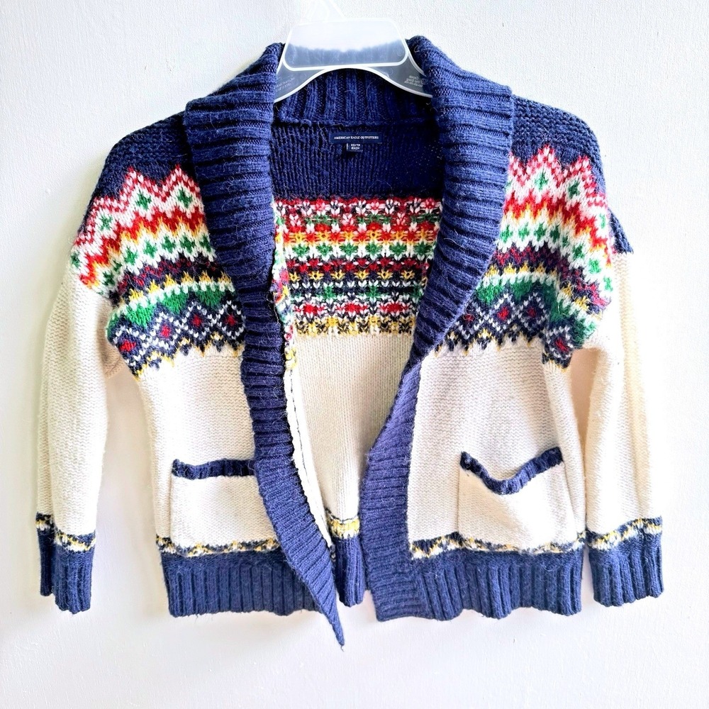 American‎ Eagle Outfitters XS Fair Isle Knit Cardigan Shawl Collar Pockets